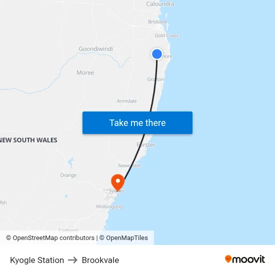 Kyogle Station to Brookvale map