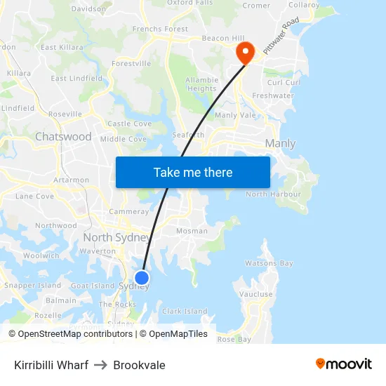 Kirribilli Wharf to Brookvale map