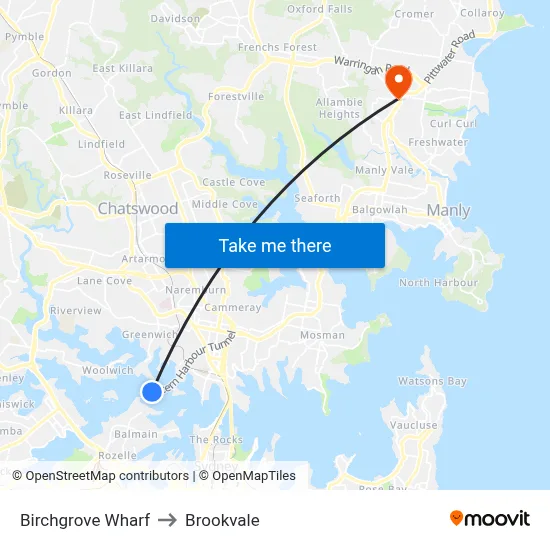 Birchgrove Wharf to Brookvale map