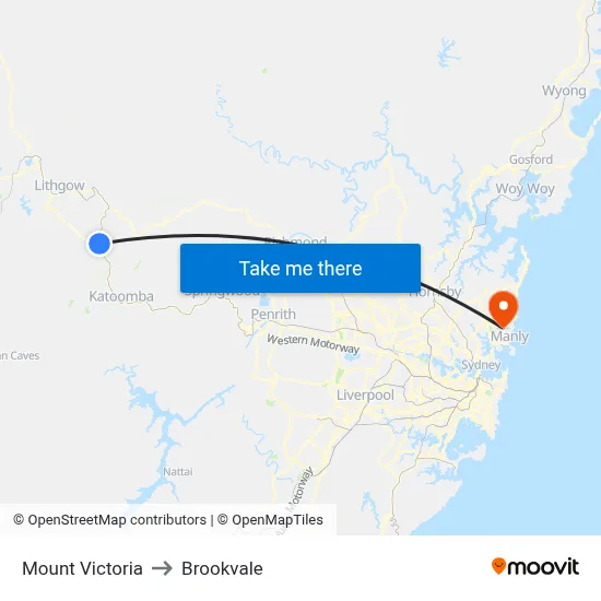 Mount Victoria to Brookvale map