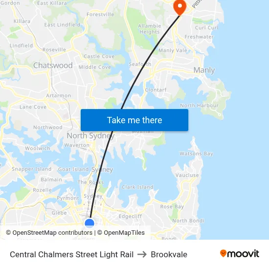 Central Chalmers Street Light Rail to Brookvale map