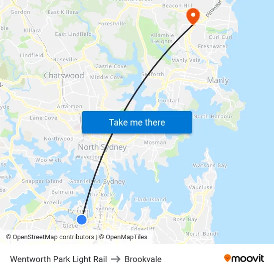 Wentworth Park Light Rail to Brookvale map