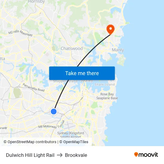 Dulwich Hill Light Rail to Brookvale map