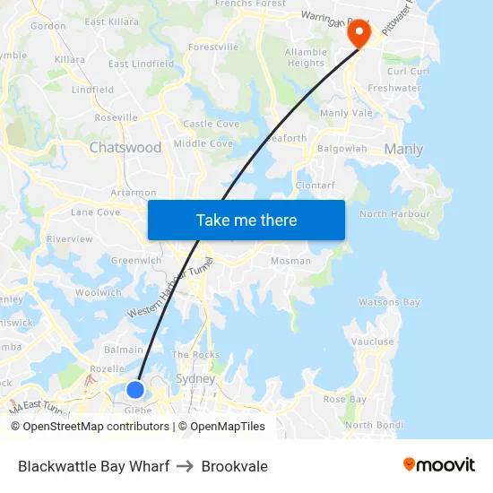 Blackwattle Bay Wharf to Brookvale map