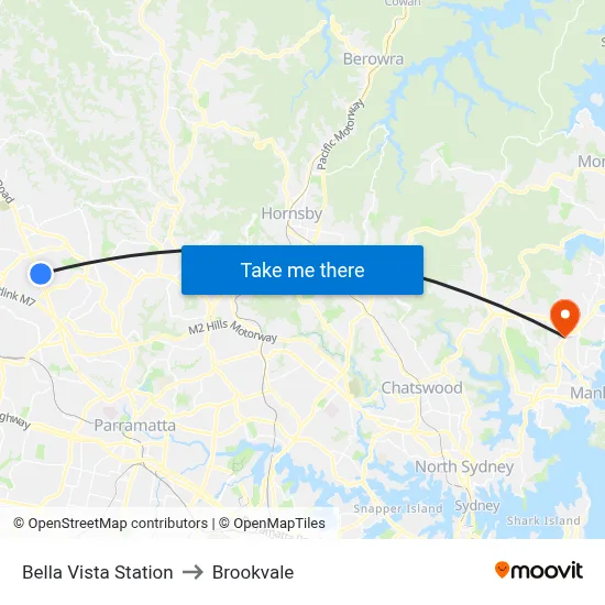 Bella Vista Station to Brookvale map