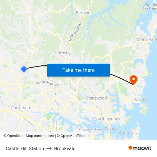 Castle Hill Station to Brookvale map