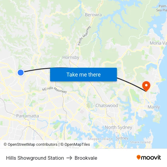 Hills Showground Station to Brookvale map