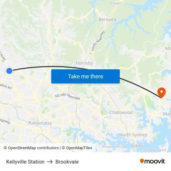 Kellyville Station to Brookvale map