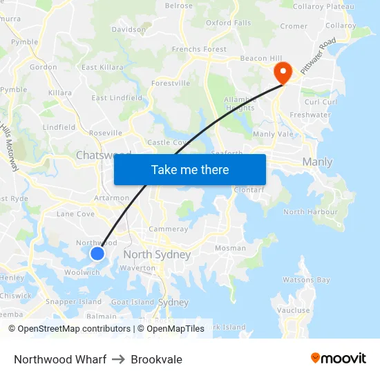 Northwood Wharf to Brookvale map