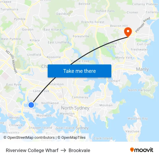 Riverview College Wharf to Brookvale map