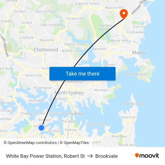 White Bay Power Station, Robert St to Brookvale map