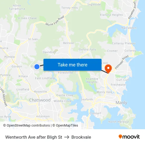 Wentworth Ave after Bligh St to Brookvale map
