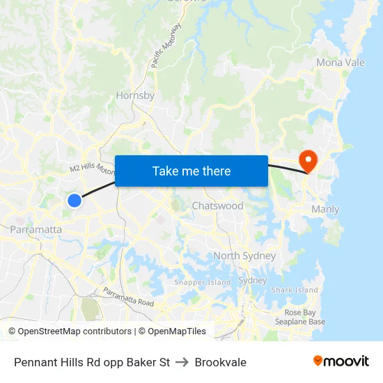 Pennant Hills Rd opp Baker St to Brookvale map