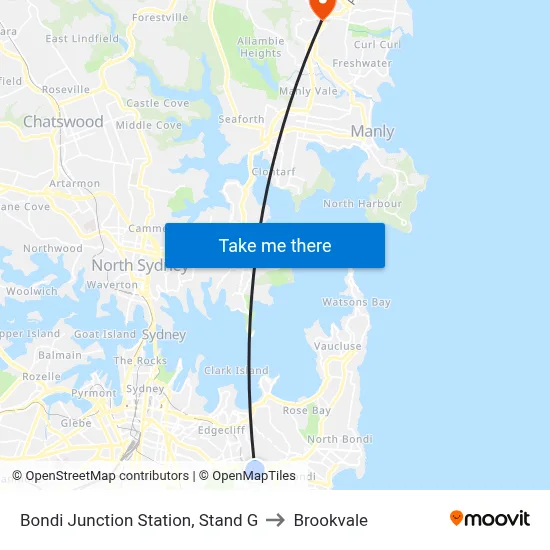 Bondi Junction Station, Stand G to Brookvale map