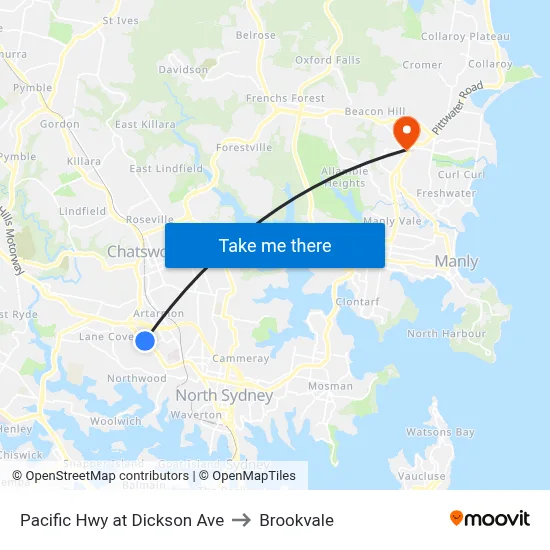 Pacific Hwy at Dickson Ave to Brookvale map