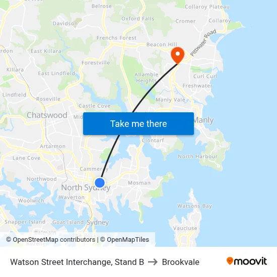 Watson Street Interchange, Stand B to Brookvale map