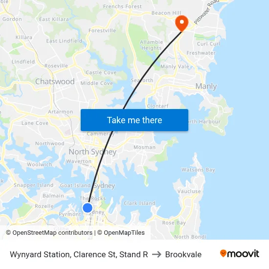 Wynyard Station, Clarence St, Stand R to Brookvale map