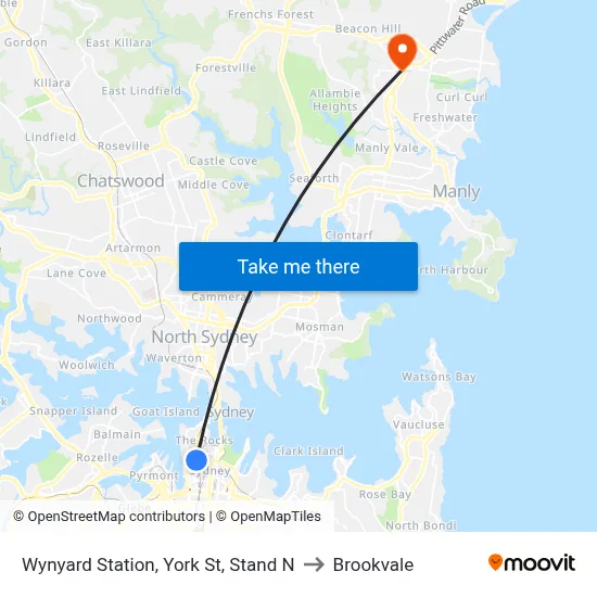 Wynyard Station, York St, Stand N to Brookvale map