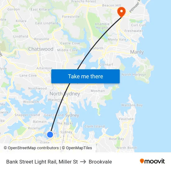 Bank Street Light Rail, Miller St to Brookvale map