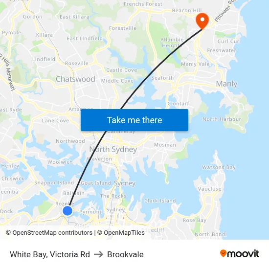 White Bay, Victoria Rd to Brookvale map