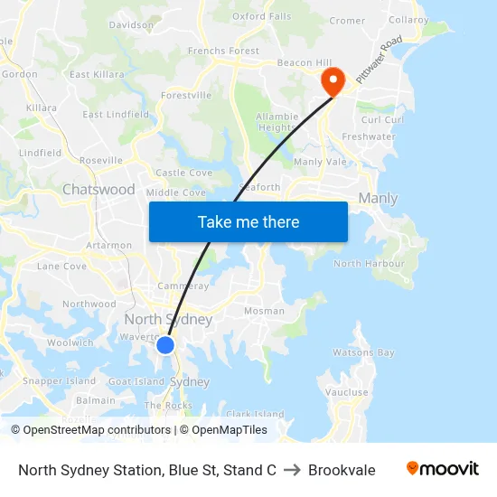 North Sydney Station, Blue St, Stand C to Brookvale map