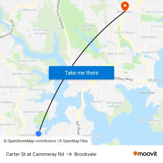 Carter St at Cammeray Rd to Brookvale map
