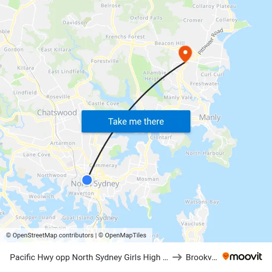 Pacific Hwy opp North Sydney Girls High School to Brookvale map