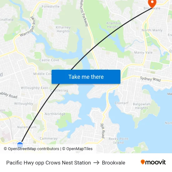 Pacific Hwy opp Crows Nest Station to Brookvale map