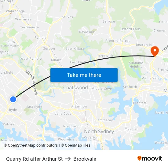 Quarry Rd after Arthur St to Brookvale map
