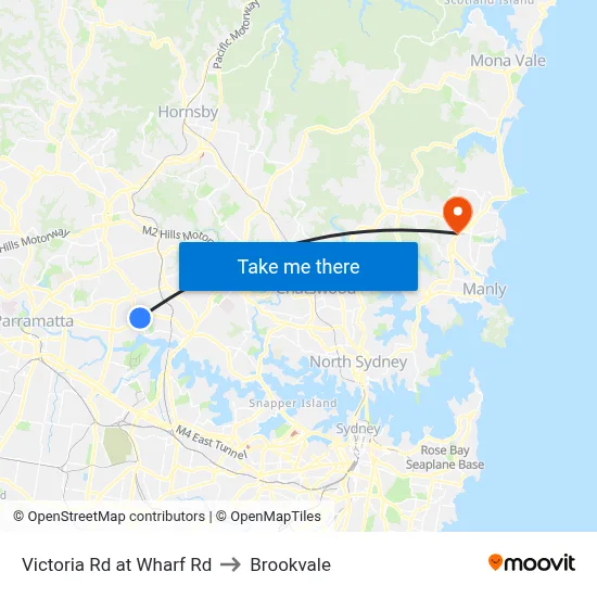 Victoria Rd at Wharf Rd to Brookvale map