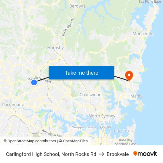 Carlingford High School, North Rocks Rd to Brookvale map