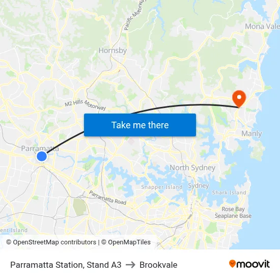 Parramatta Station, Stand A3 to Brookvale map