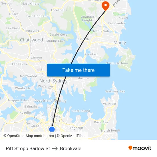 Pitt St opp Barlow St to Brookvale map