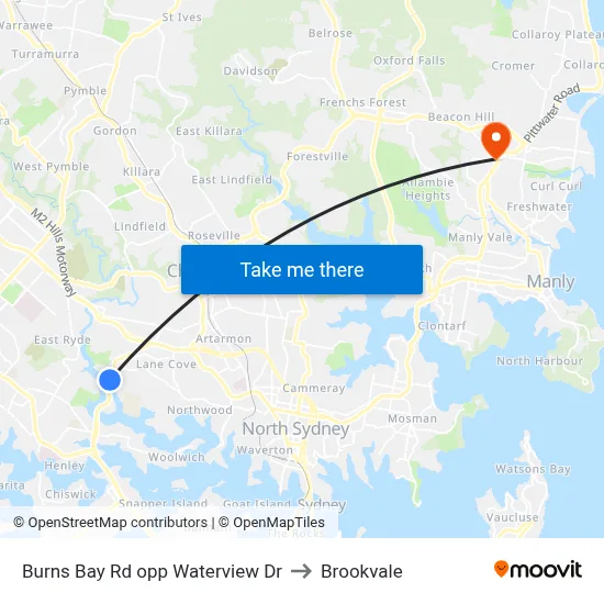 Burns Bay Rd opp Waterview Dr to Brookvale map