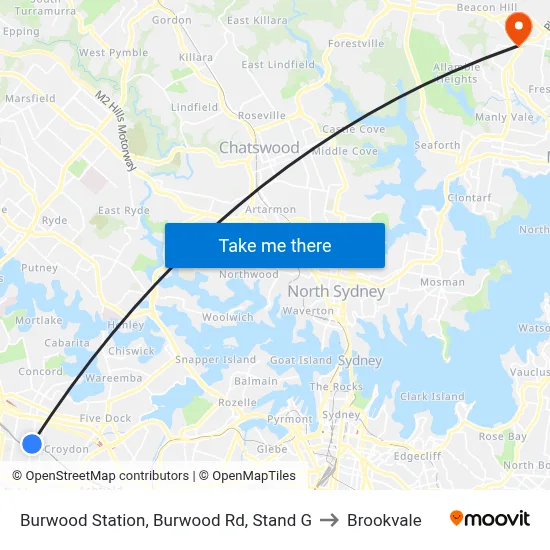 Burwood Station, Burwood Rd, Stand G to Brookvale map