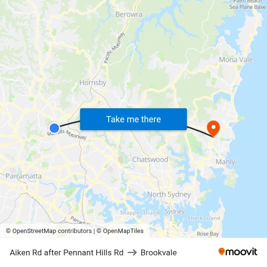 Aiken Rd after Pennant Hills Rd to Brookvale map