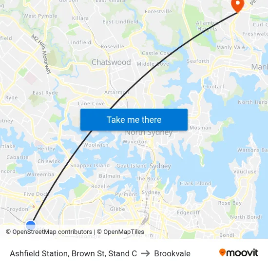 Ashfield Station, Brown St, Stand C to Brookvale map