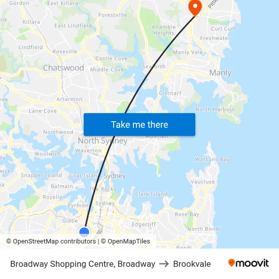 Broadway Shopping Centre, Broadway to Brookvale map