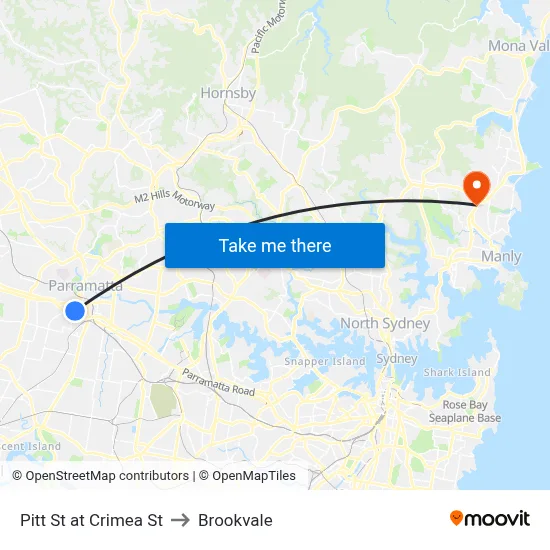 Pitt St at Crimea St to Brookvale map
