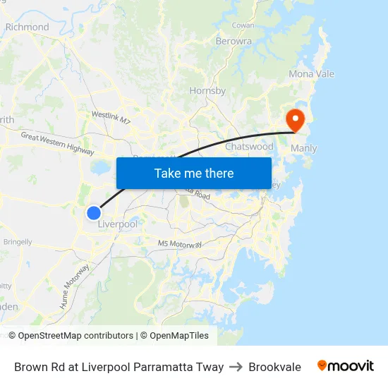 Brown Rd at Liverpool Parramatta Tway to Brookvale map