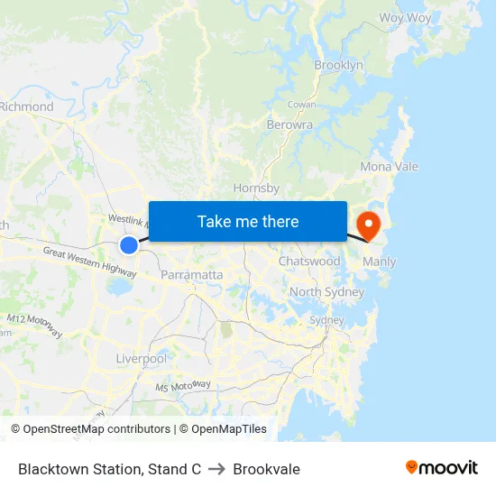 Blacktown Station, Stand C to Brookvale map
