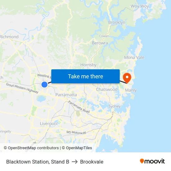 Blacktown Station, Stand B to Brookvale map