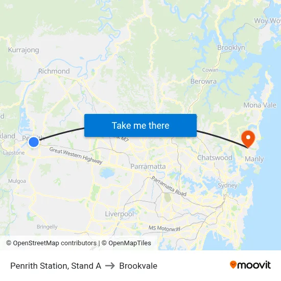 Penrith Station, Stand A to Brookvale map