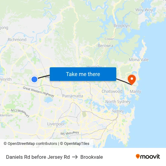 Daniels Rd before Jersey Rd to Brookvale map