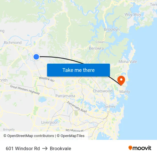 601 Windsor Rd to Brookvale map