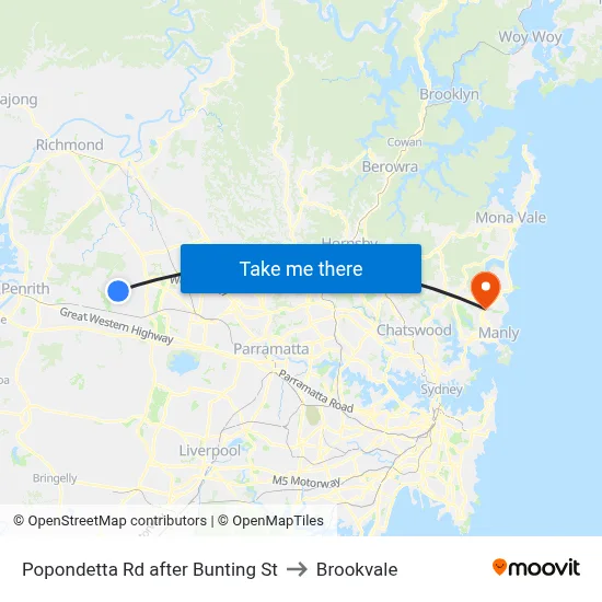 Popondetta Rd after Bunting St to Brookvale map