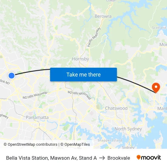 Bella Vista Station, Mawson Av, Stand A to Brookvale map
