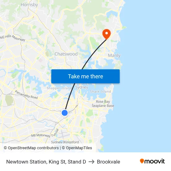 Newtown Station, King St, Stand D to Brookvale map