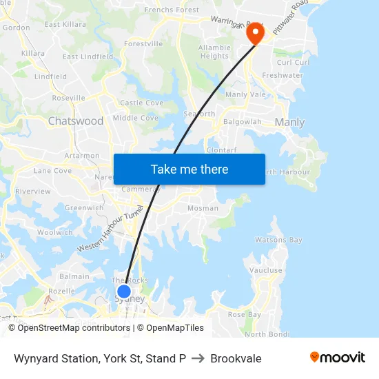 Wynyard Station, York St, Stand P to Brookvale map
