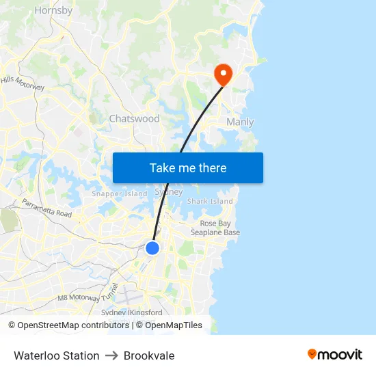 Waterloo Station to Brookvale map